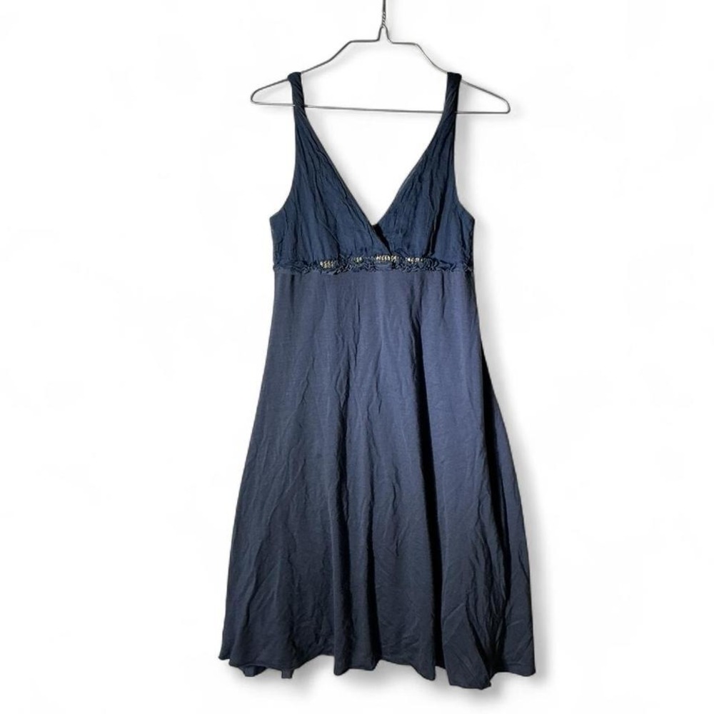 Velvet by Graham & Spencer Ethereal Navy Blue Silk Contrast Empire Waist Dress S